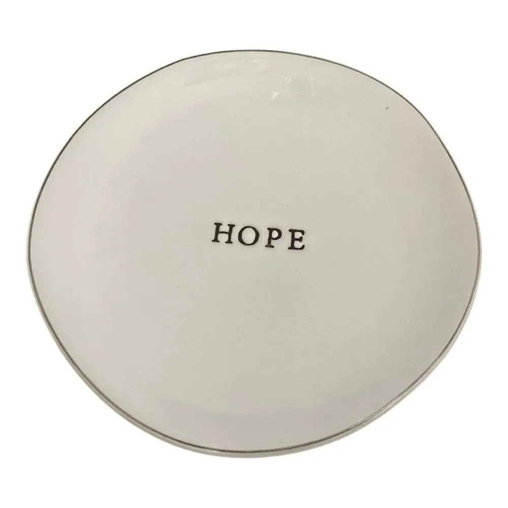 Hearth & Hand Magnolia HOPE Plate Stoneware Trinket Dish 7” White Minimalist